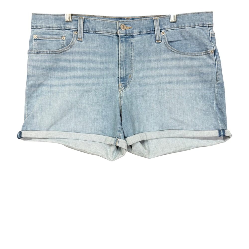 Levis Denim Shorts Womens 34‎ Blue Jeans Mid Length Light Wash Cuffed Stretch